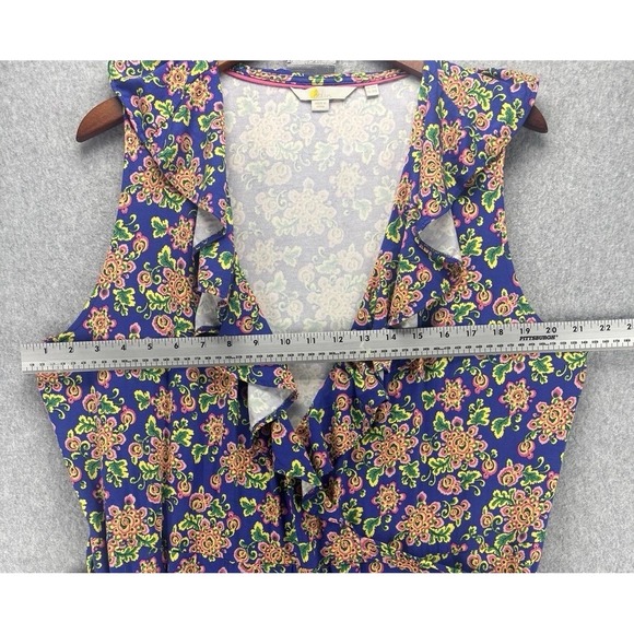 Boden Saskia Wrap Dress 14 Blue Medallion Floral Midi Ruffle Boho Cottagecore - Picture 13 of 16